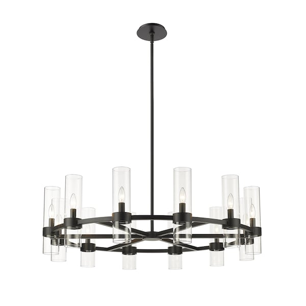 Z-Lite Datus 12 Light Chandelier, Matte Black & Clear 4008-12MB - main